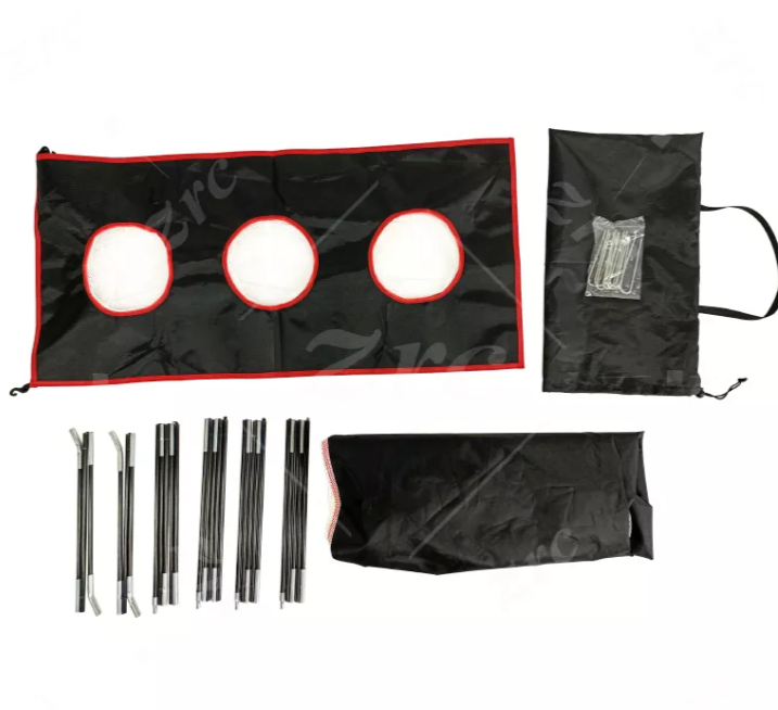 Branded golf chipping net, practice mat, and carry bag set with consistent private label design