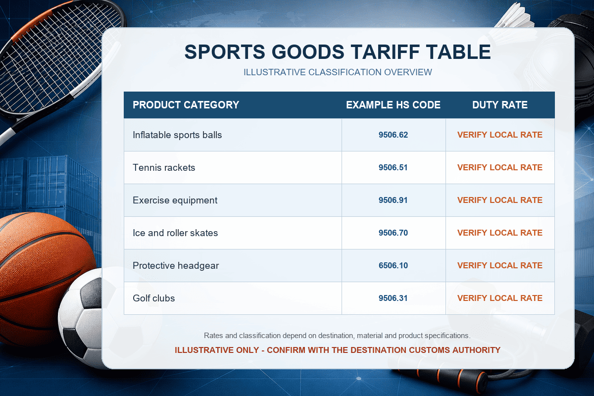 Tariff table impacting sports equipment industry sports goods tariff table